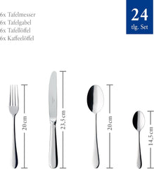 Villeroy & Boch – Oscar Tafelbesteck 24 Teilig 6 Personen, Spülmaschinenfest, Rostfrei, Besteck Set, Essbesteck, Messer Gabel Löffel Set, Set de couverts, Besteckset Edelstahl, Edelstahl Kitchen Naty Shop
