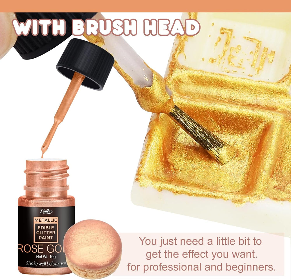 Paillettes comestibles liquides – 6 couleurs métalliques, poudre de paillettes comestibles liquides pour décoration de gâteaux, pâtisserie, macarons – colorant alimentaire métallique, couleurs pailletées pour biscuits, fondants, gâteaux, muffins