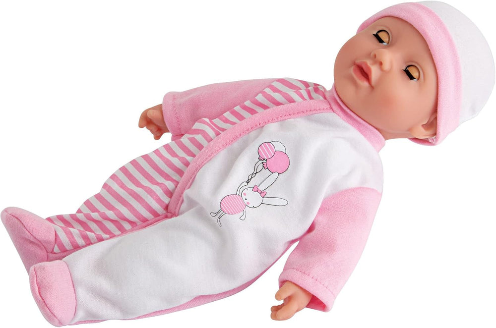 Simba 105140020 - Poupée au corps doux My Love Baby Talk avec des yeux endormis dans une jolie robe qui fait 24 sons de bébé Poupée bébé de 30 cm à partir de 2 ans Blanc Rose Naty Shop Dolls