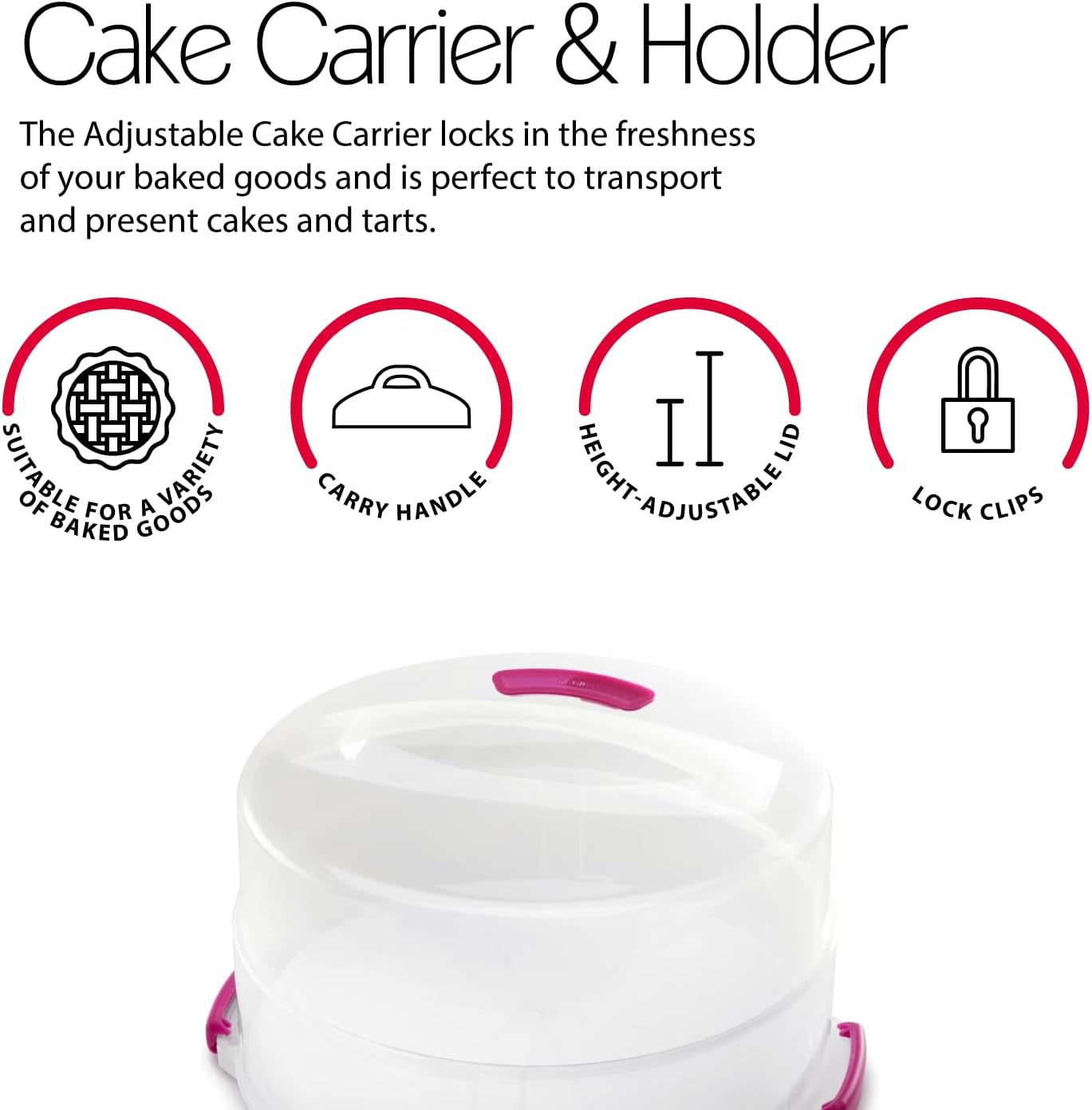 Boîte à gâteaux Metaltex, réglable en hauteur, polypropylène, blanc/transparent, ⌀ 30 cm, réglable en hauteur 8 et 15 cm Boîtes de conservation Naty Shop