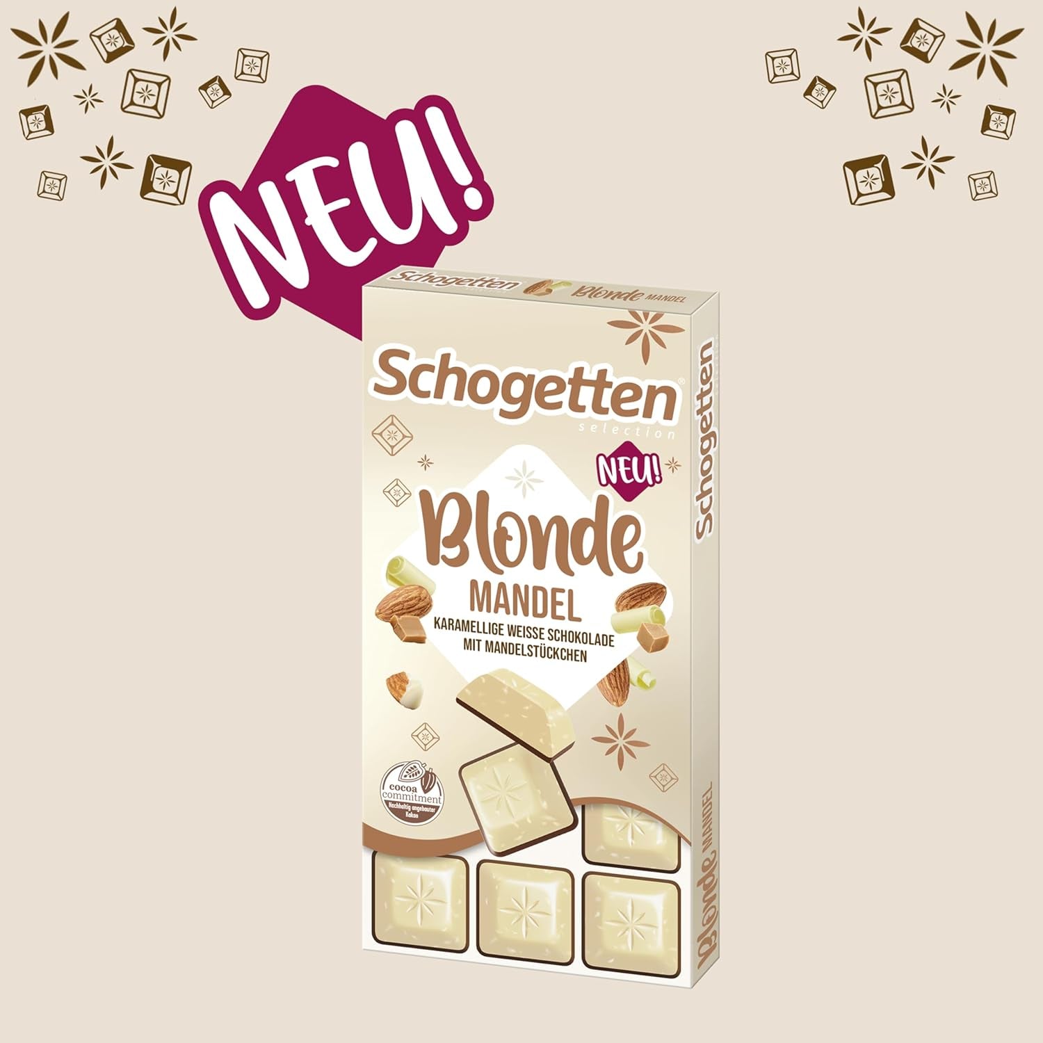 Schogetten Amande Blonde | Chocolat blanc aux éclats de caramel et d'amandes | 100g | Idéalement portionné (paquet de 2)