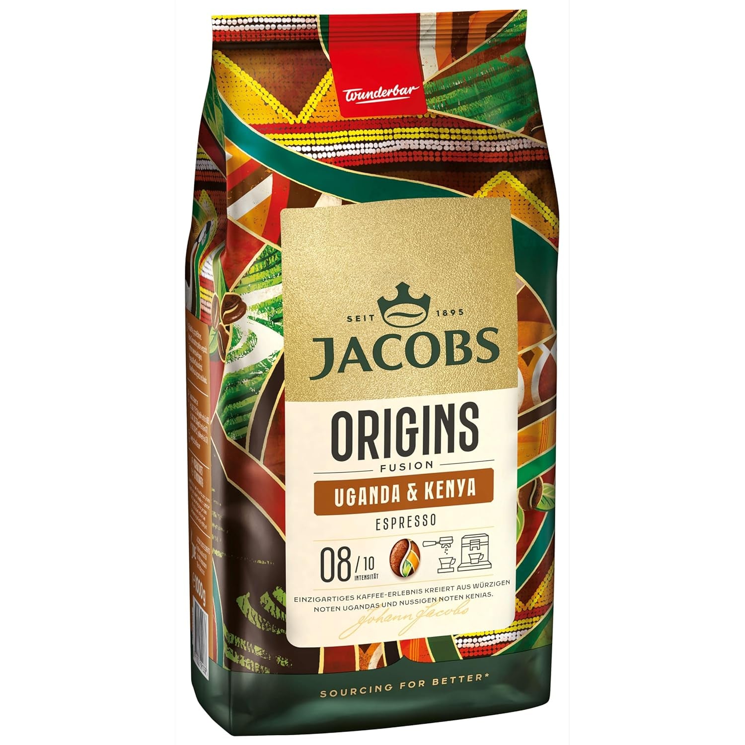 Café en grains Jacobs Origins Ouganda et Kenya, expresso corsé avec une note épicée, force 8/10, grains de café entiers, 1 kg