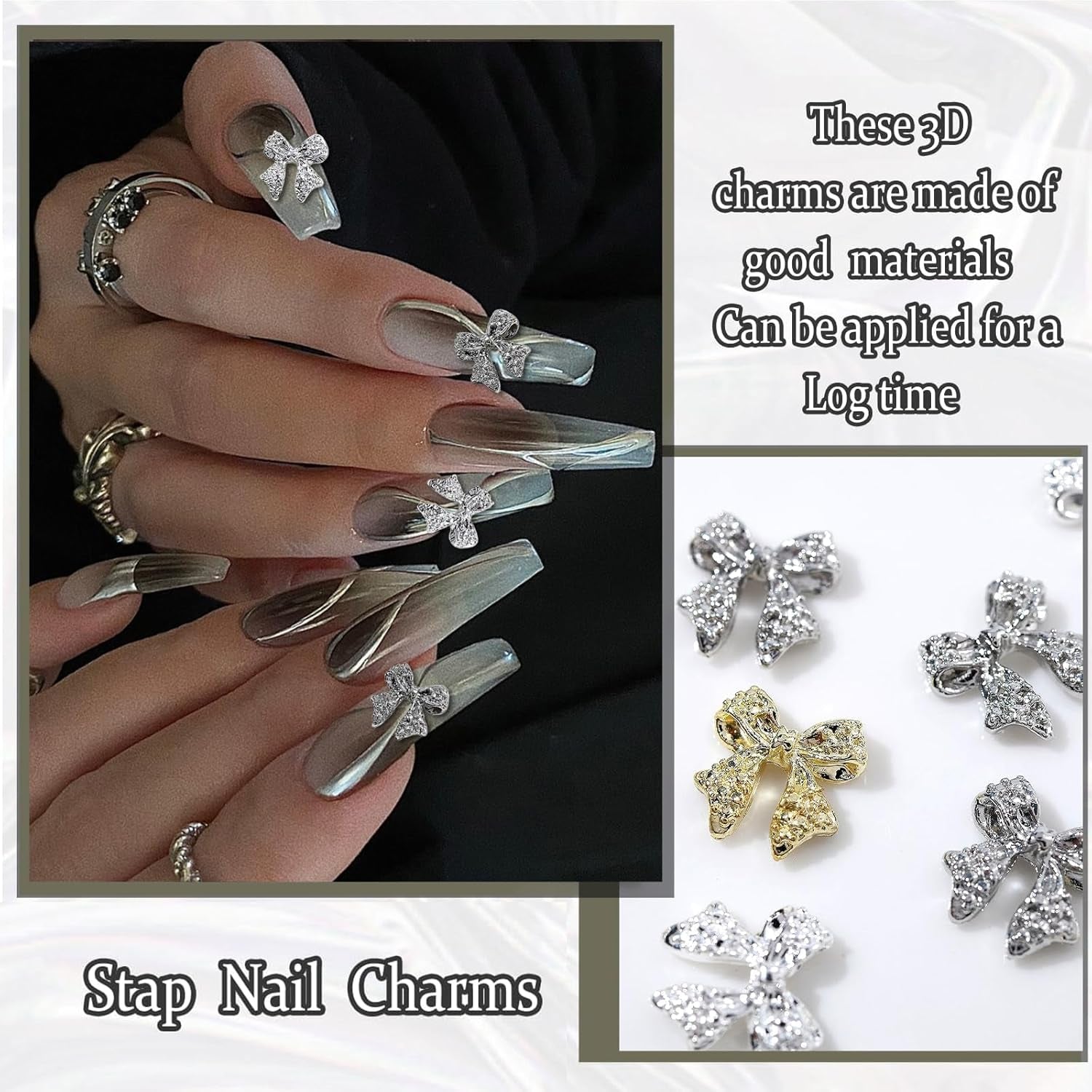 Nœuds à ongles en métal, 30 pièces, nœuds gris or argent, accessoires pour ongles, décorations d'ongles pour femmes et filles, Design Nail Art