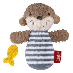 Fehn mini hochet loutre - mini jouet à saisir pour hocheter, tâtonner et jouer avec un animal en tissu doux et câlin - un fidèle compagnon pour les bébés et les jeunes enfants à partir de 0 mois Baby Toys Naty Shop Otter