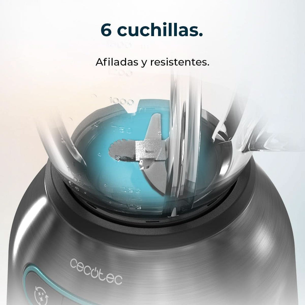 Cecotec Batteur sur socle Power Black Titanium 2200MAX Smooth, 2200 W Puissance Maximale, 6 Klingen Aus Edelstahl, Fonction Ice-Crush, Fonction Turbo et Smoothie, Fonction Autoclean Cuisine Naty Shop