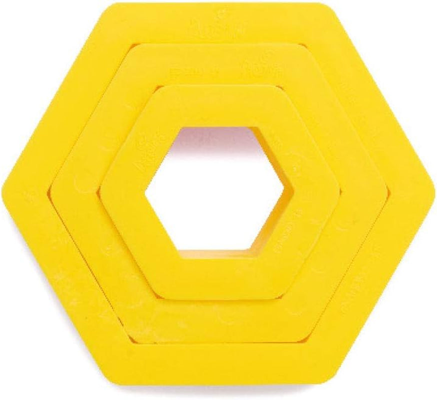 Ensemble d'emporte-pièces hexagonaux de décoration, plastique, jaune, 1,5/2,5/3,5 x 2,2 cm (paquet de 3)
