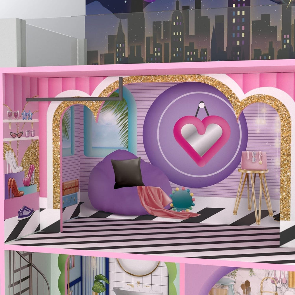 Olivia's Little World Big Dreamland Sunset Maison de poupée interactive en bois pour enfants contemporaine 3 étages avec 16 accessoires de meubles de poupée Multi TD-13616A Maisons de poupées Naty Shop
