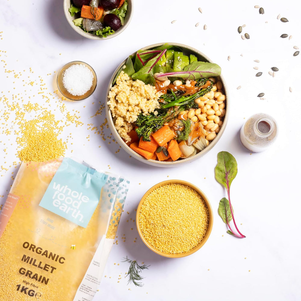 Millet biologique Wholefood Earth 2 kg | Sans OGM | Végétalien | Riche en fibres | Certifié biologique