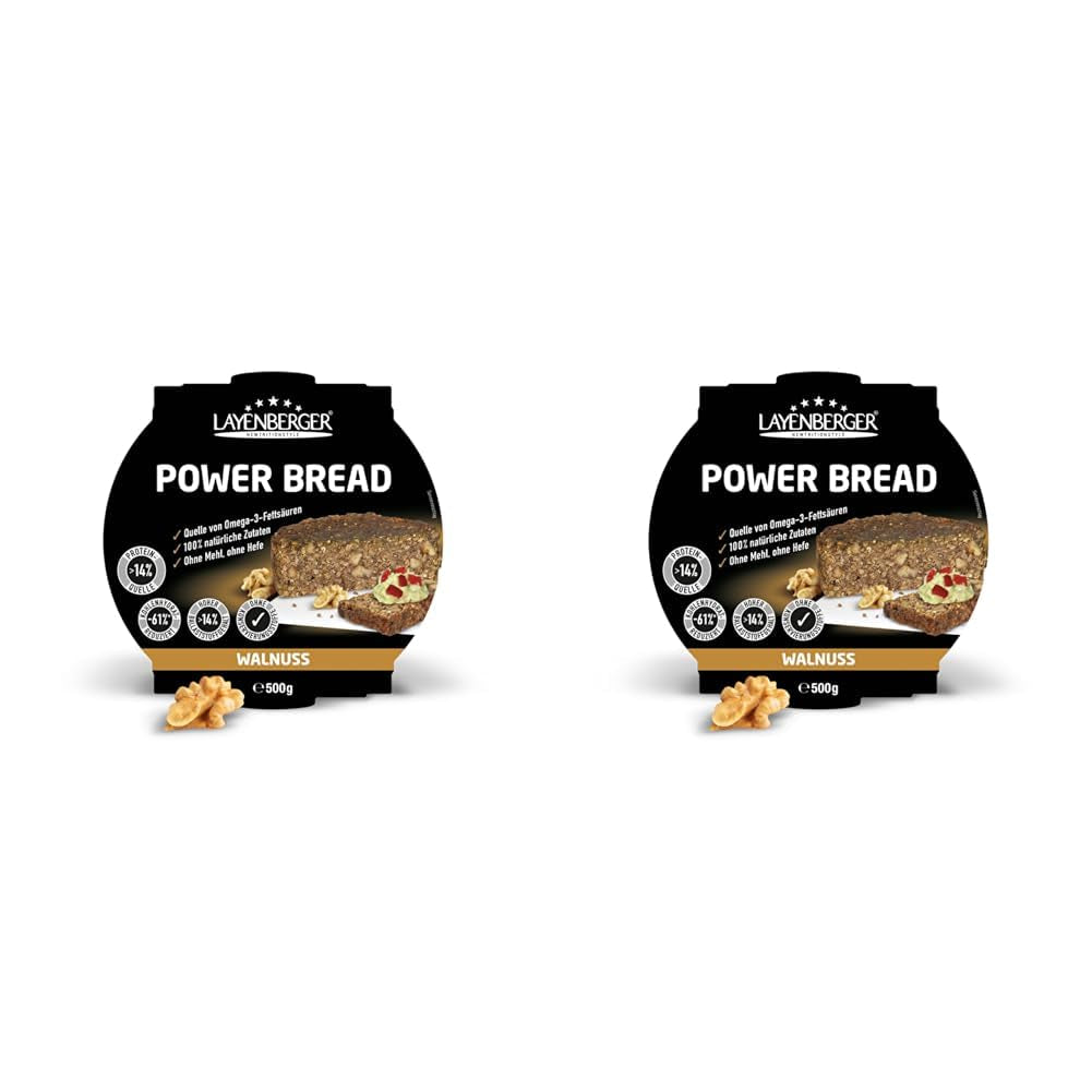 Layenberger Prower Bread Walnut, Eiweiß- Und Ballaststoffquelle, Ohne Konservierungsmittel, Ohne Hefe, Ohne Mehl, Mit 14G Protein Pro 100G, (1 X 500G) Mélange pour la pâtisserie et la cuisson Naty Shop 500 G (2Er Pack) Noyer