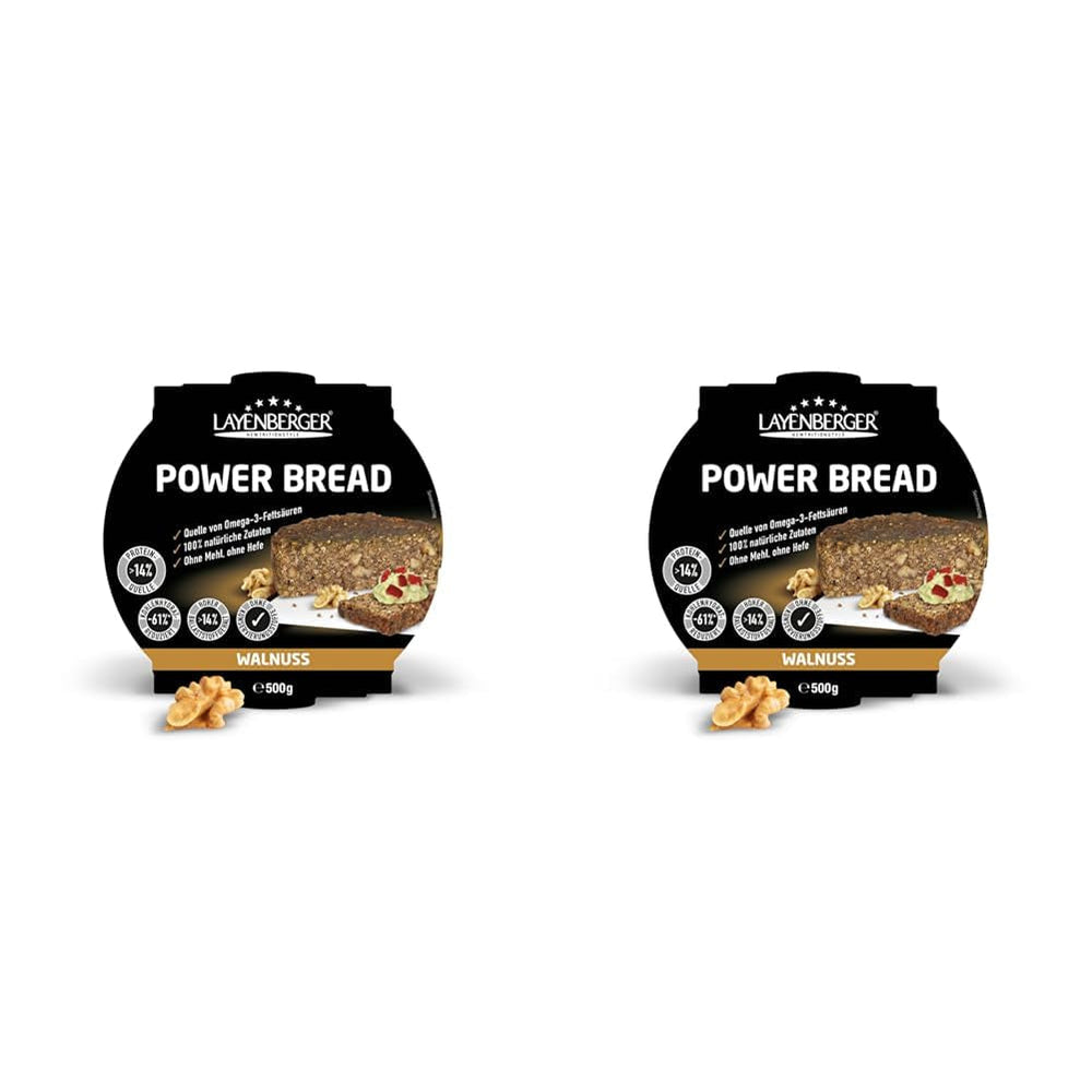 Layenberger Prower Bread Walnut, Eiweiß- Und Ballaststoffquelle, Ohne Konservierungsmittel, Ohne Hefe, Ohne Mehl, Mit 14G Protein Pro 100G, (1 X 500G) Mélange pour la pâtisserie et la cuisson Naty Shop 500 G (2Er Pack) Noyer