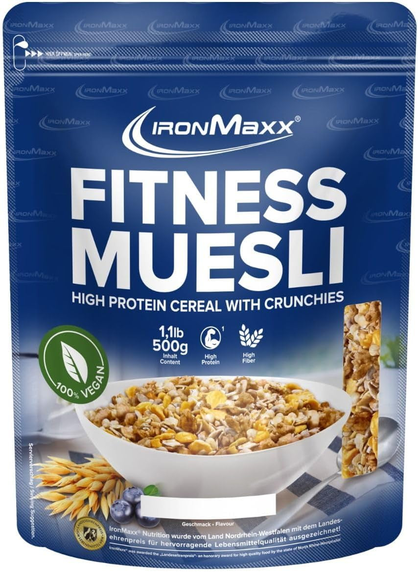 IronMaxx Fitness Muesli - Biscuits et crème, sac de 2 kg | Muesli végétalien riche en protéines et croustillant | Faible en sucre et riche en fibres