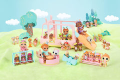 BABY born 904763 Baby Surprise Bus - mini bus jouet pour poupée rose avec 2 poupées exclusives, poussette triple, balançoire, carrousel, toboggan et balançoire triple.