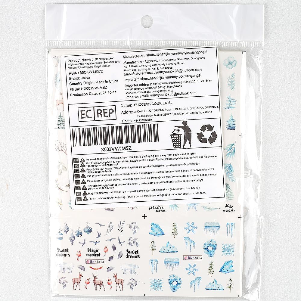 Autocollants pour ongles de Noël 3D auto-adhésifs à transfert d'eau, arbre de Noël, flocon de neige, élan, pingouin, nail art de Noël, dessins d'ongles d'hiver, autocollants de Noël, accessoires pour ongles