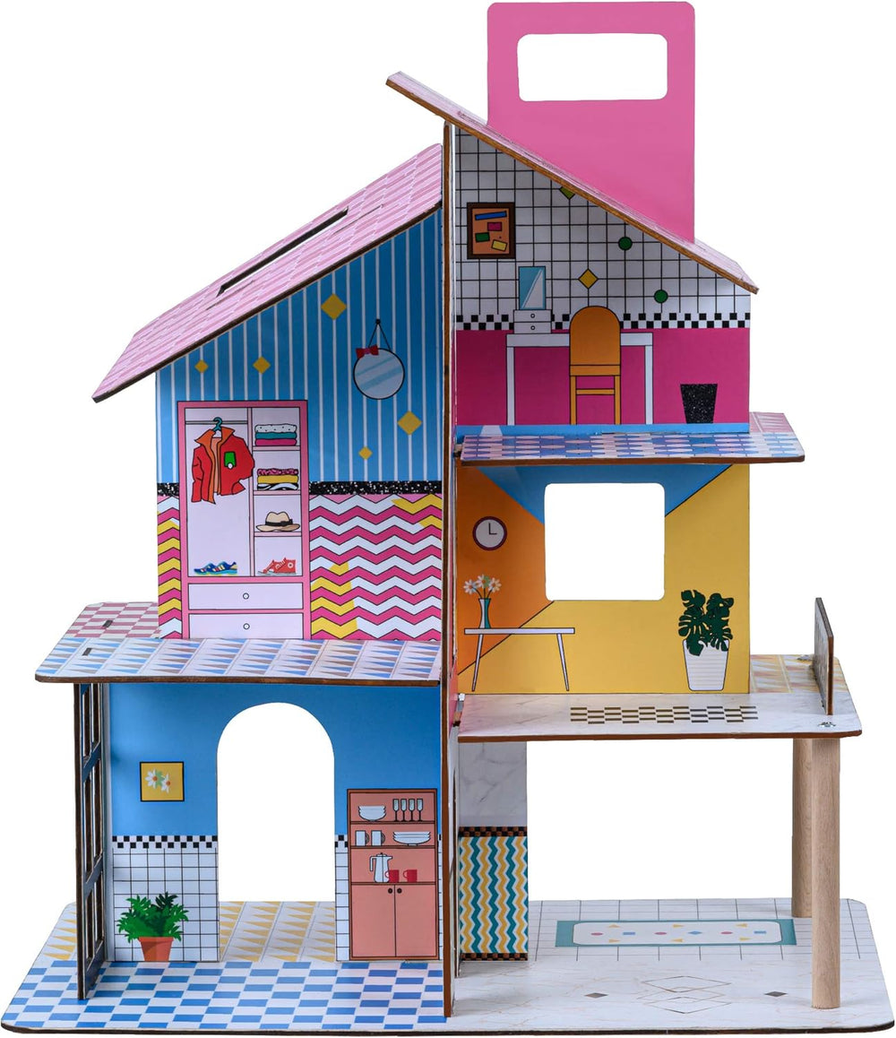 Olivia's Little World 360 Maison de poupée en bois pour enfants, poupées de 8,9 cm et 12 accessoires, multicolore TD-13260C
