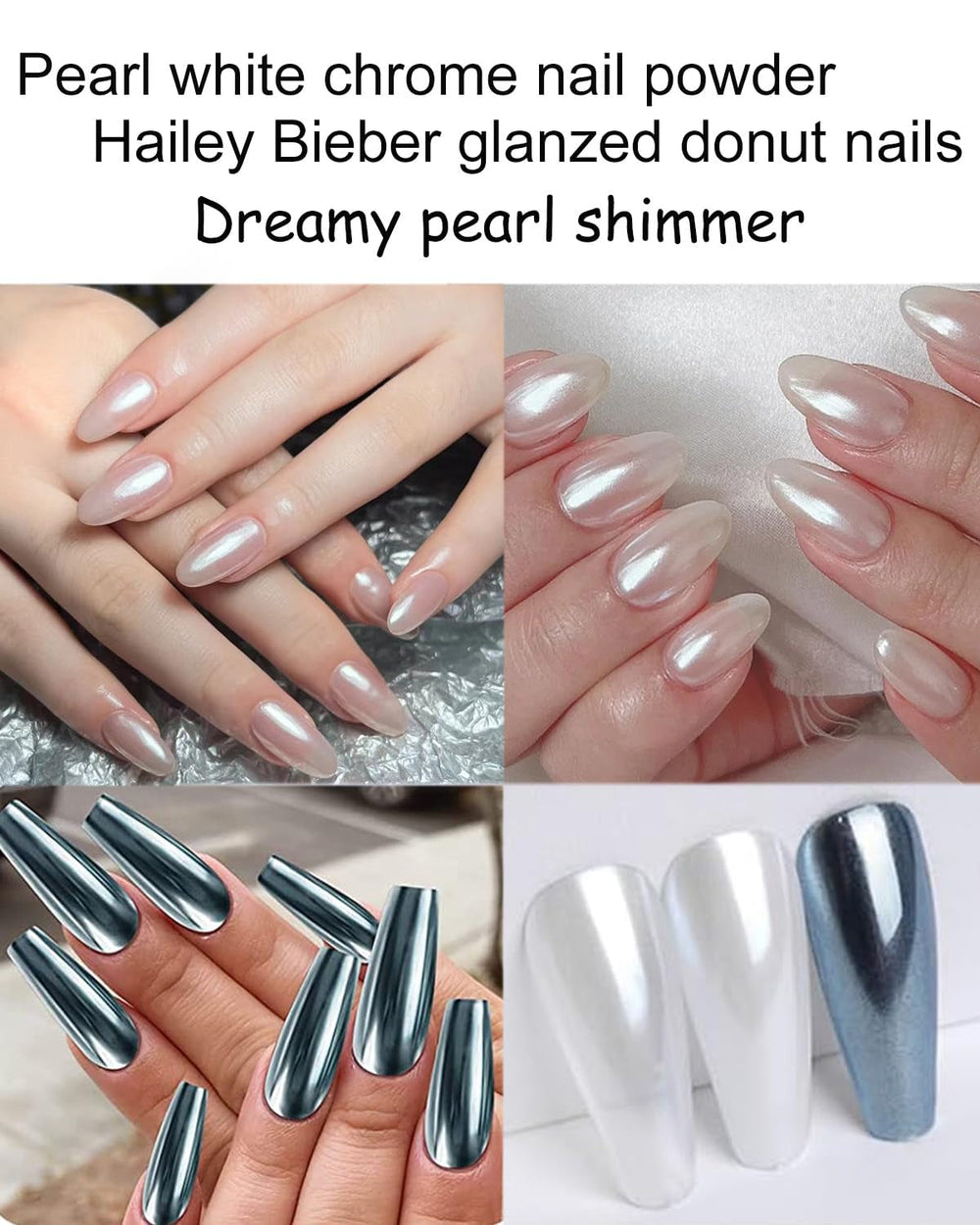 Wahrshei 6 Chrome Nail Powder, Chrome Pulver Nägel Mit Spiegeleffekt, Laser Chrome Puder, Poudre effet nacré pour ongles en beignet glacés