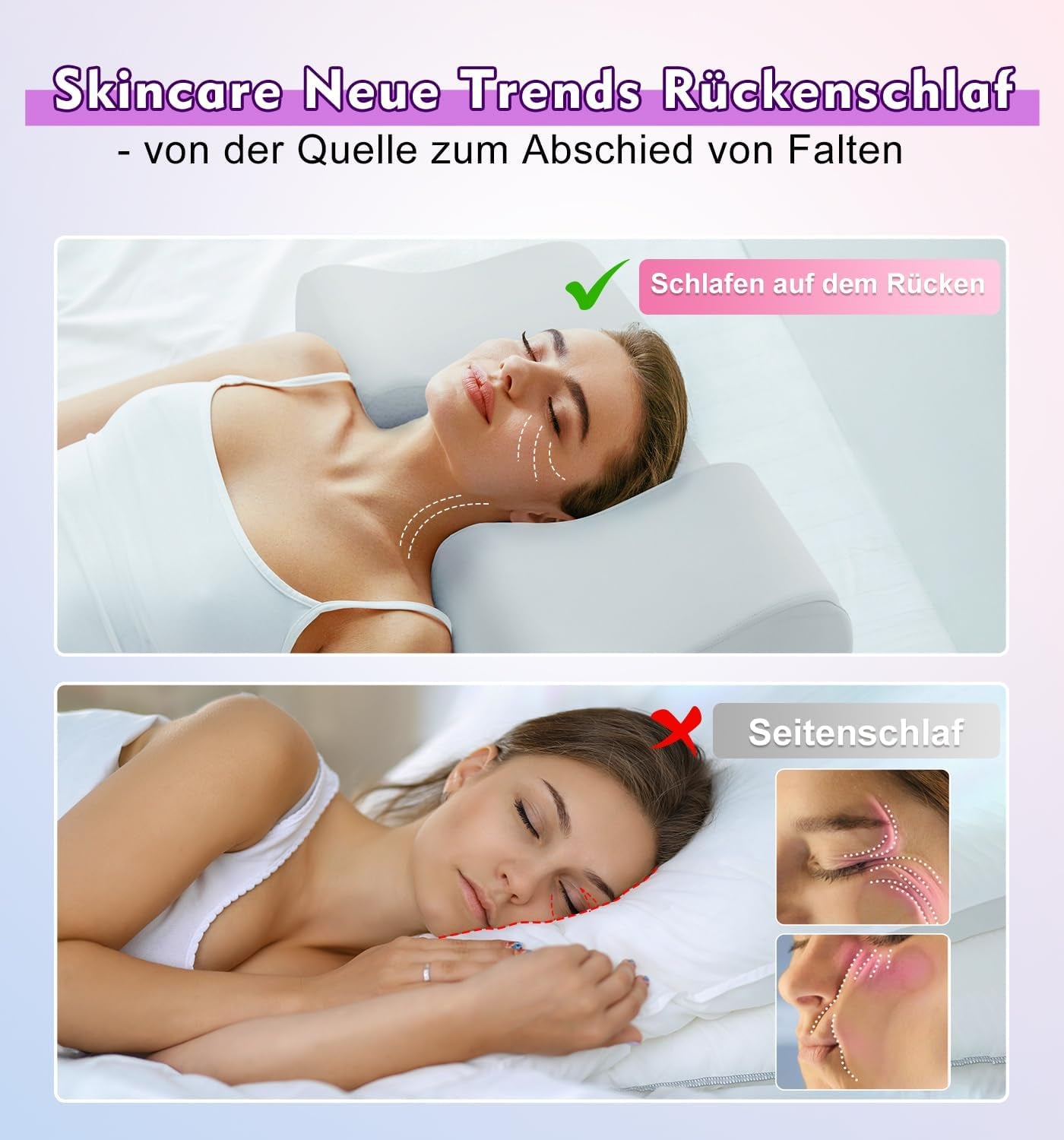 Oreiller anti-rides Hydomi Oreiller de beauté anti-âge 2 en 1 Oreiller orthopédique de soutien du cou Douleurs au cou et aux épaules Oreiller en mousse à mémoire de forme pour garder la tête droite Oreillers orthopédiques cervicaux Naty Shop