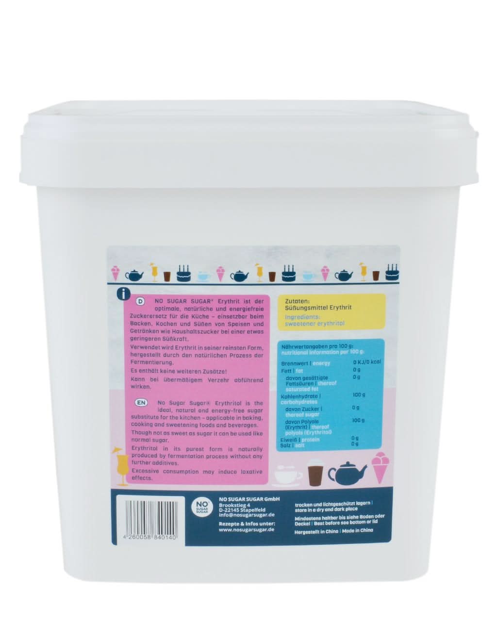 Sans Sucre, Érythritol naturel sans calories, utilisable comme substitut du sucre, 4,5 Kg Édulcorants Naty Shop