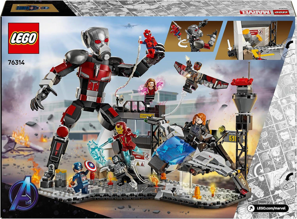 LEGO Marvel Captain America : Civil War Action Duel - Ensemble de jeu de super-héros avec 8 figurines - Ensemble de construction et de jeu d'avion jouet - Cadeau pour garçons et filles 76314 Jeux de construction Besuche den LEGO-Store
