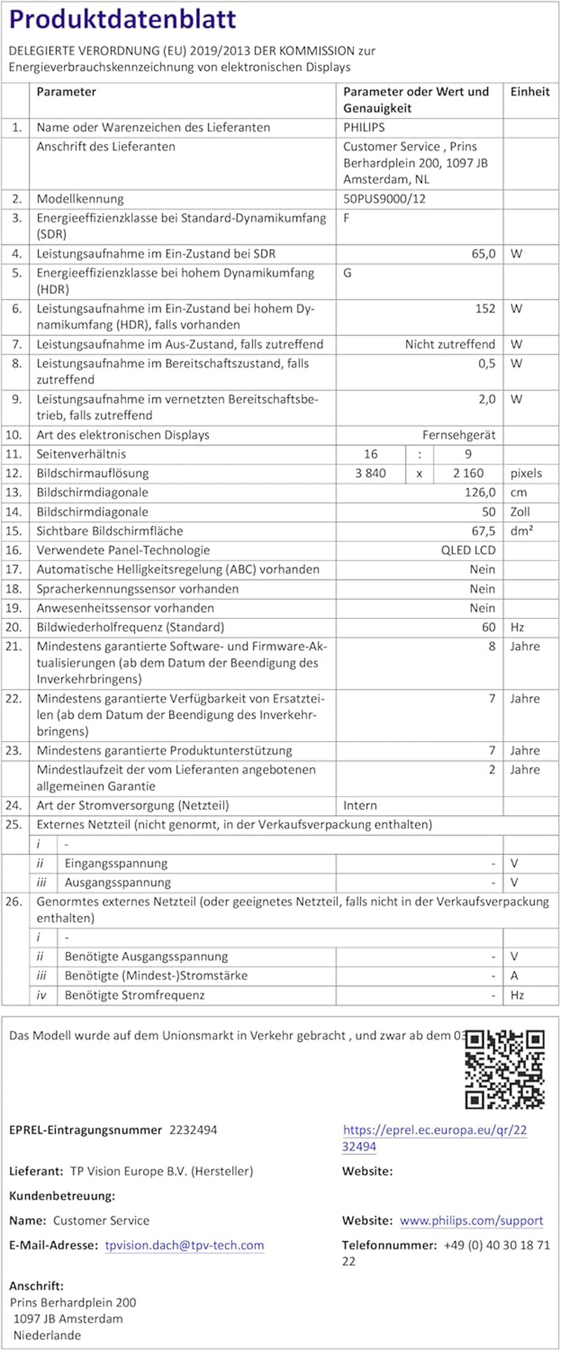 Televizor inteligent Philips Ambilight „The One” 50PUS9000 4K QLED - ecran de 50 de inci cu P5 Perfect Picture Engine Ultra HD, sistem de operare Titan, Dolby Vision și sunet Dolby Atmos