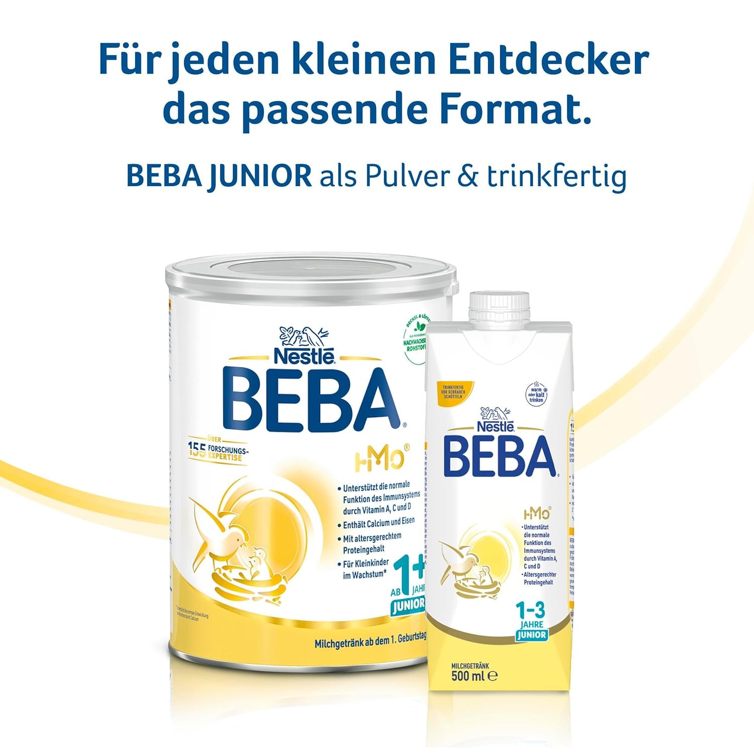 BEBA Junior Boisson lactée prête à boire 1-3 ans, avec HMO, teneur en protéines adaptée à l'âge, sans huile de palme, sans huile de poisson, nourriture pour tout-petits, paquet de 12 (12 x 500 ml)