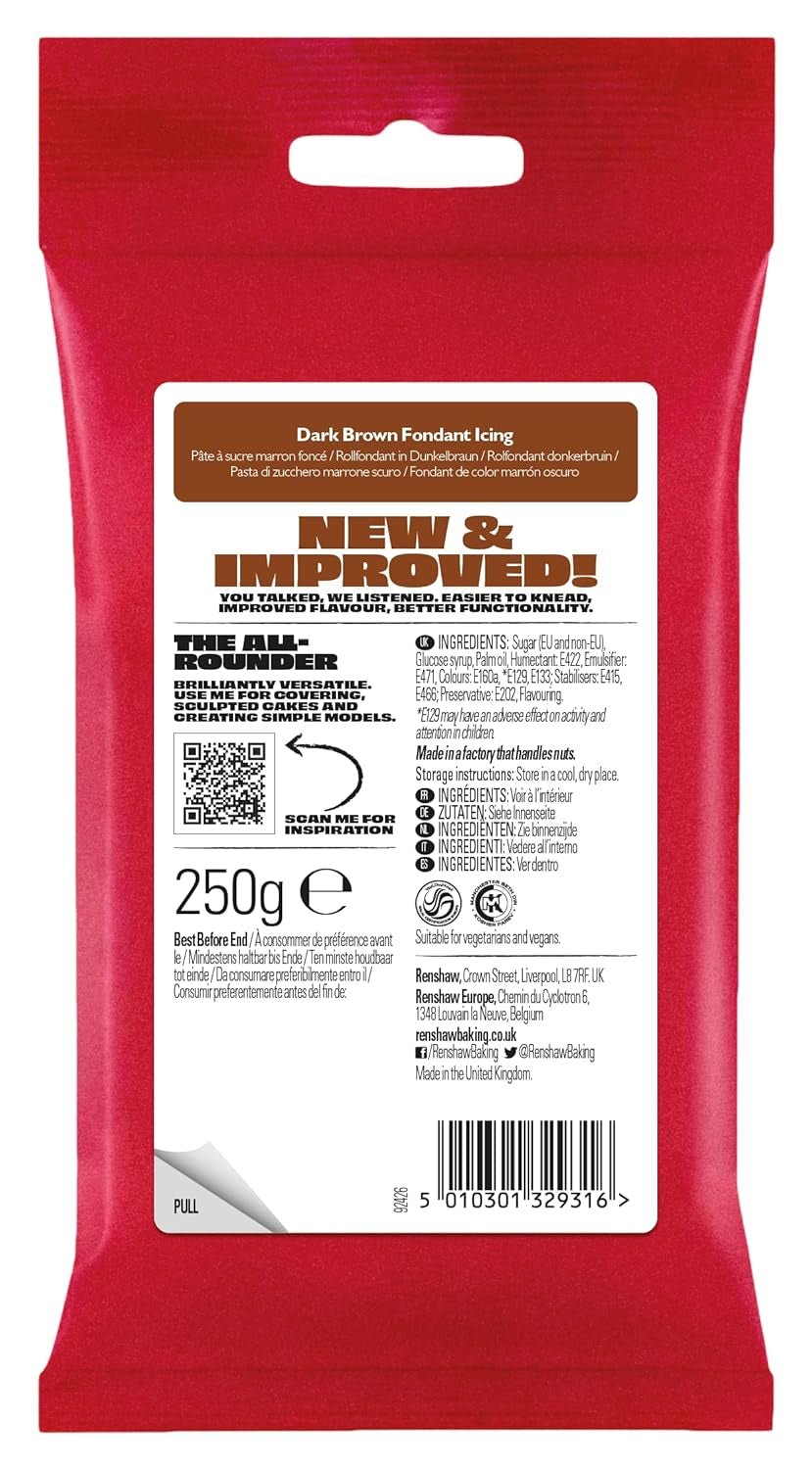 Fondant marron foncé 250 g - Prêt à tartiner, parfait pour le glaçage et la décoration de gâteaux, cupcakes et biscuits - marron foncé - 250 g Pâte à Sucre Naty Shop
