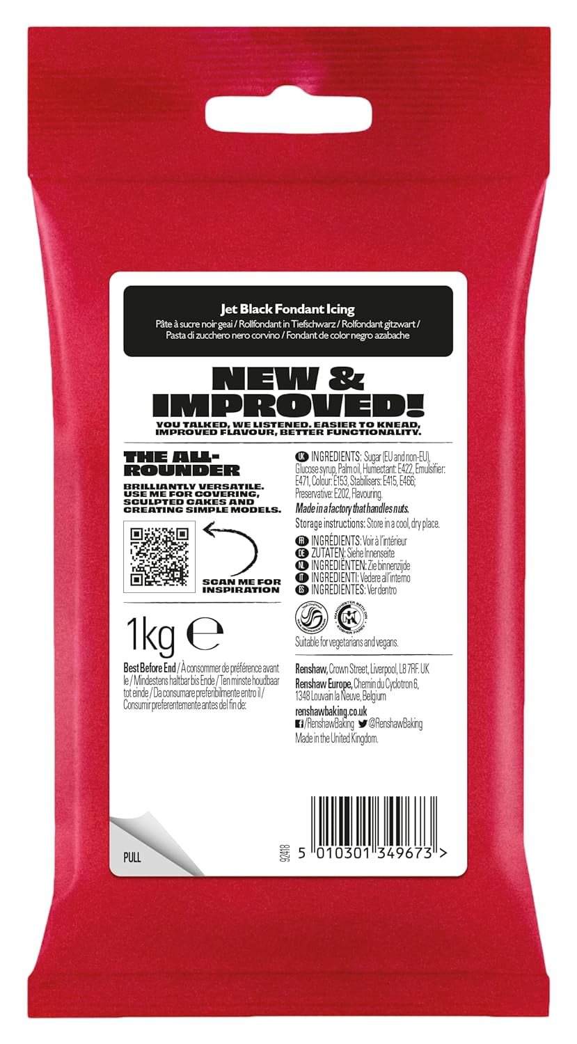 Fondant noir 1 kg - prêt à rouler, parfait pour recouvrir et décorer gâteaux, cupcakes et biscuits - noir - 1 kg de Pâte à Sucre Naty Shop