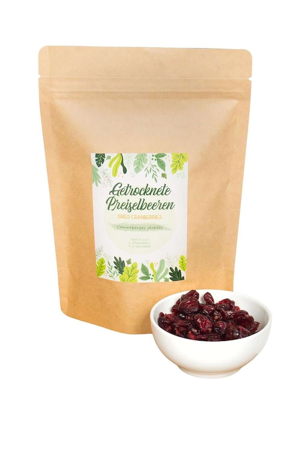 FOOD&WOOD® Canneberges entières séchées 500g | Canneberges séchées | Qualité 1A | Naturellement sucré | idéal comme collation, dans du yaourt ou pour la pâtisserie | sans sucre ajouté | Sec | non sulfuré. Naty Shop produits déshydratés 500 G