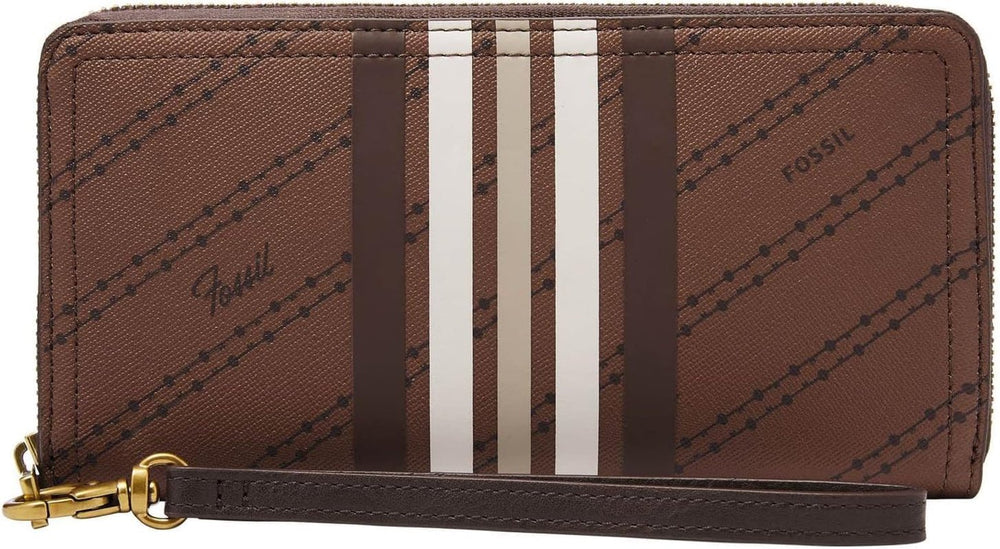 Fossil Watch Logan RFID Zip Around Clutch Wallet 19,7 cm L x 1,9 cm W x 10,2 cm H Sacs Femme Naty Shop Marron et Rayures 19,69 X 10,16 X 10,16 Cm