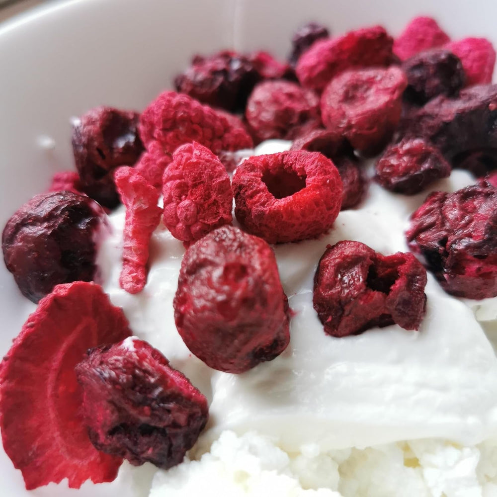 Mélange de fruits rouges lyophilisés | XL 300g Fraises lyophilisées Framboises Cerises aigres Mélange de fruits secs | Fruits lyophilisés Fraise Framboise Cerise Aigre | ZingyZoo Produits déshydratés Naty Shop