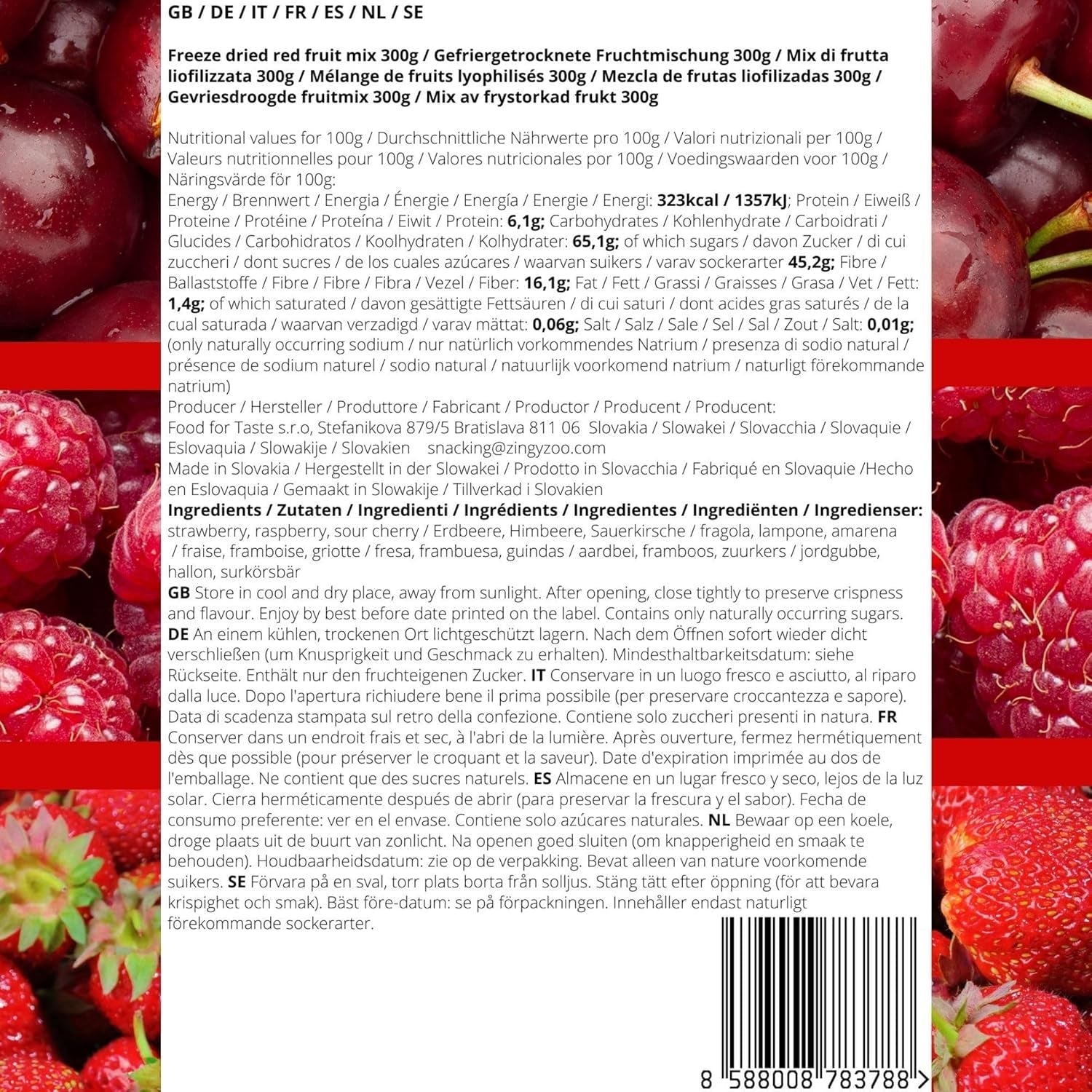 Mélange de fruits rouges lyophilisés | XL 300g Fraises lyophilisées Framboises Cerises aigres Mélange de fruits secs | Fruits lyophilisés Fraise Framboise Cerise Aigre | ZingyZoo Produits déshydratés Naty Shop