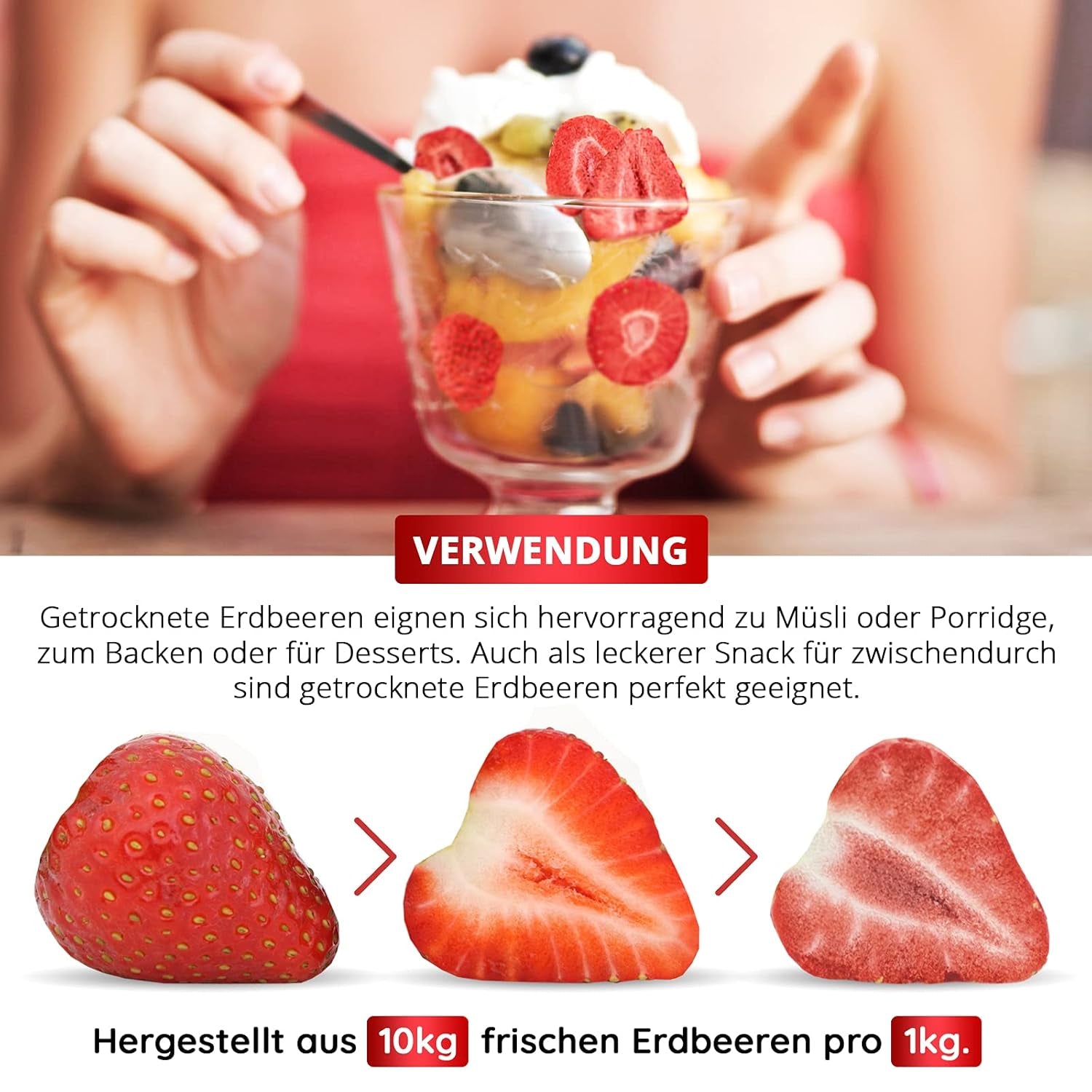 FRAISES LYOPHILISÉES 300g, fruits lyophilisés en tranches, sans additifs, fabriquées en Allemagne Produits déshydratés Naty Shop