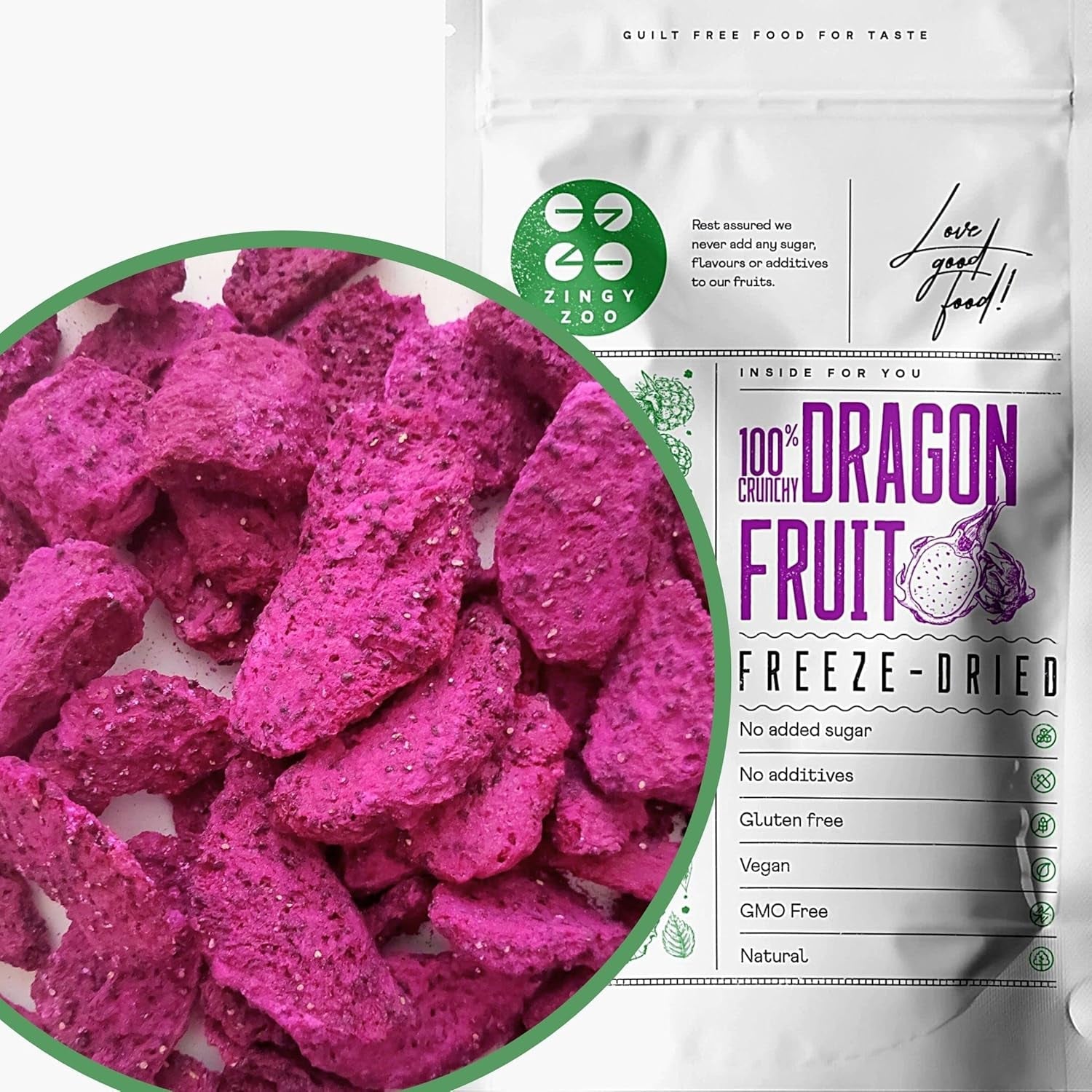 Fruit du dragon séché lyophilisé | Pitaya rose naturellement séchée végétalienne | Convient pour faire de la poudre de fruit du dragon Pitahaya Smoothie Bowl | Fruit du dragon séché lyophilisé | ZingyZoo (100g) Naty Shop produits déshydratés 100 G (1 paquet)