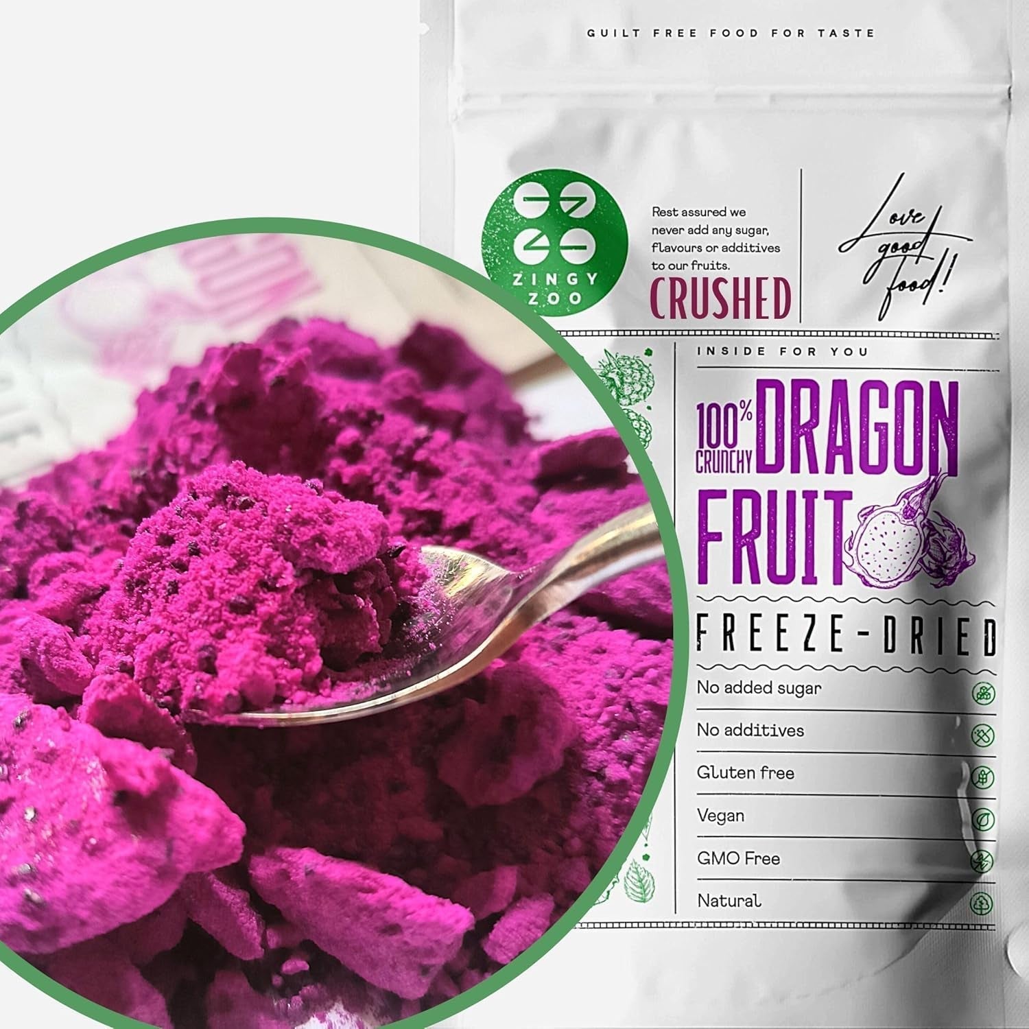 Fruit du dragon séché lyophilisé | Pitaya rose naturellement séchée végétalienne | Convient pour faire de la poudre de fruit du dragon Pitahaya Smoothie Bowl | Fruit du dragon séché lyophilisé | ZingyZoo (100g) Produits déshydratés Naty Shop Morceaux concassés 300G