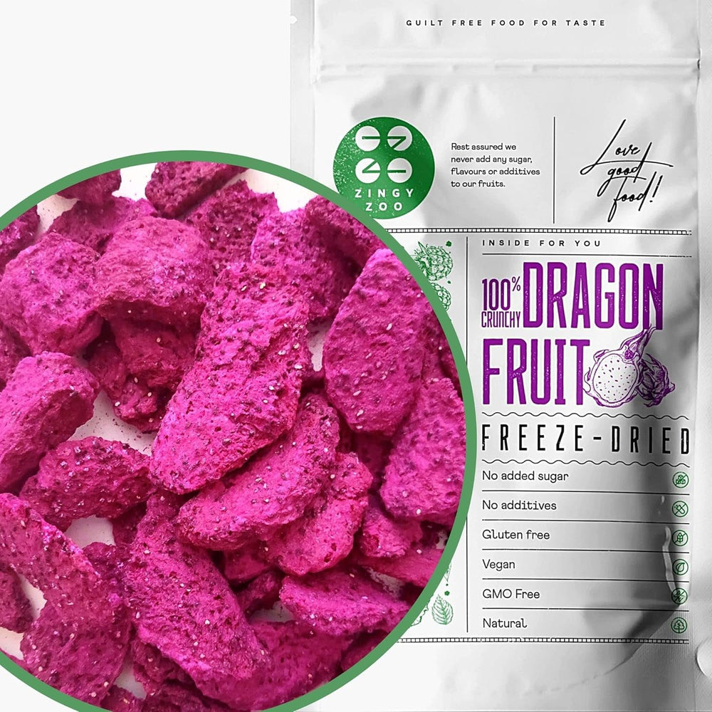 Fruit du dragon séché lyophilisé | Pitaya rose naturellement séchée végétalienne | Convient pour faire de la poudre de fruit du dragon Pitahaya Smoothie Bowl | Fruit du dragon séché lyophilisé | ZingyZoo (100g) Naty Shop produits déshydratés 50G