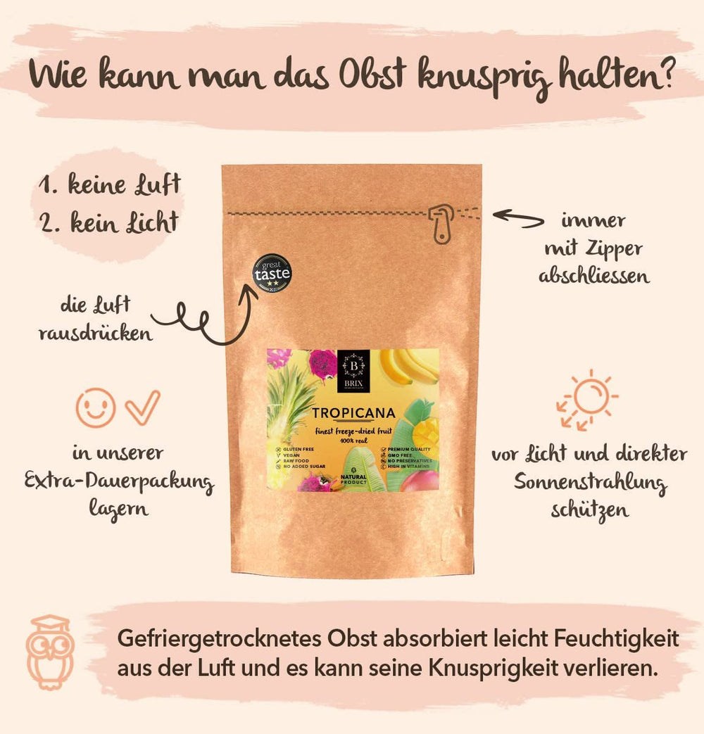 Fruits lyophilisés BRIX | Mélange naturel et sec de fruits tropicaux 80 g | Grand Prix du Goût pour les Fruits Secs | Sans OGM, sans gluten, végétalien, les vitamines sont préservées Produits déshydratés Naty Shop