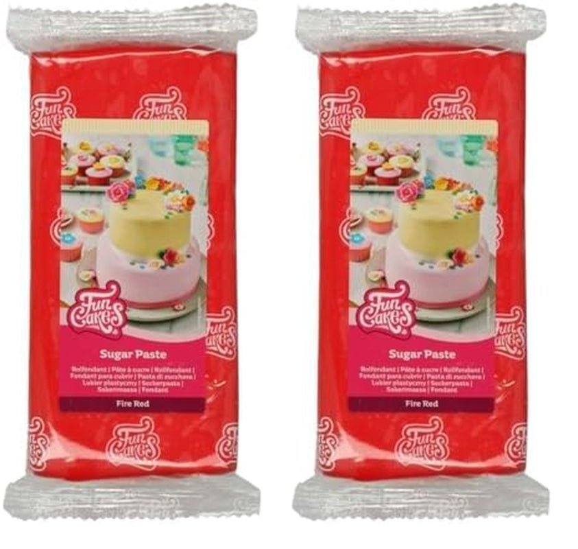 Fondant laminé FunCakes Fire Red : facile à utiliser, lisse, flexible, doux et pliable, parfait pour la décoration de gâteaux, Halal, casher et sans gluten 1 kg (1 paquet) Naty Shop Fire Red Sugar Paste 1 kg (2 paquets)