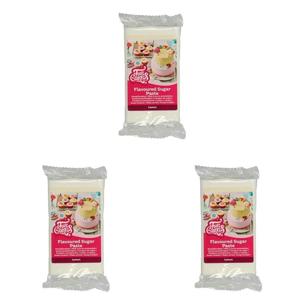 Fondant FunCakes au goût de citron : Goût délicieux, texture onctueuse, facile à étaler, fondant roulé, parfait pour les gâteaux, cupcakes et biscuits. Halal, casher et sans gluten. 250 g (lot de 3) Pâte à sucre Naty Shop 250 G (lot de 3) Citron
