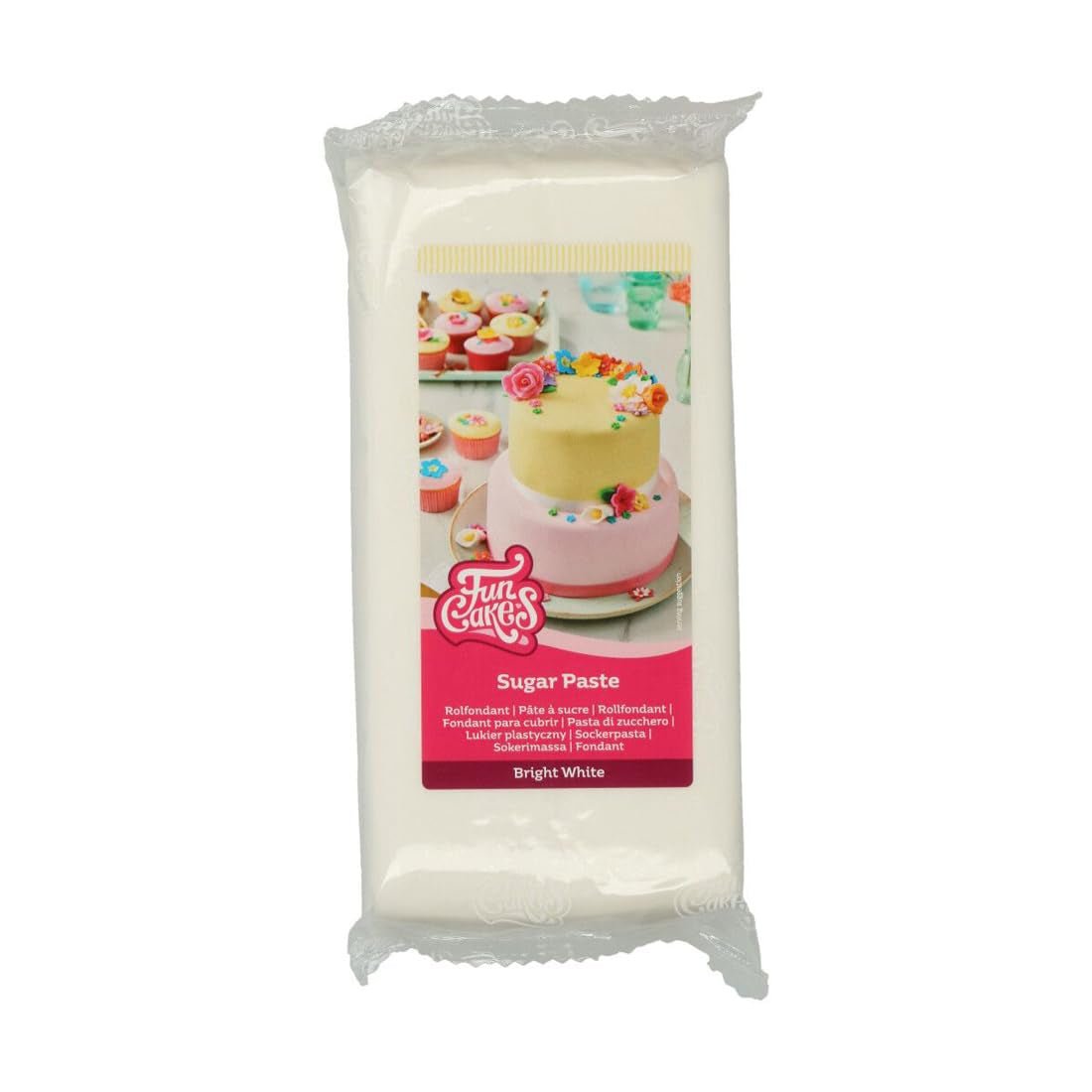 Fondant laminé blanc brillant FunCakes : facile à utiliser, lisse, flexible, doux et malléable, parfait pour la décoration de gâteaux, halal, casher et sans gluten. 1 kg Pâte à sucre Naty Shop Blanc brillant 1 kg