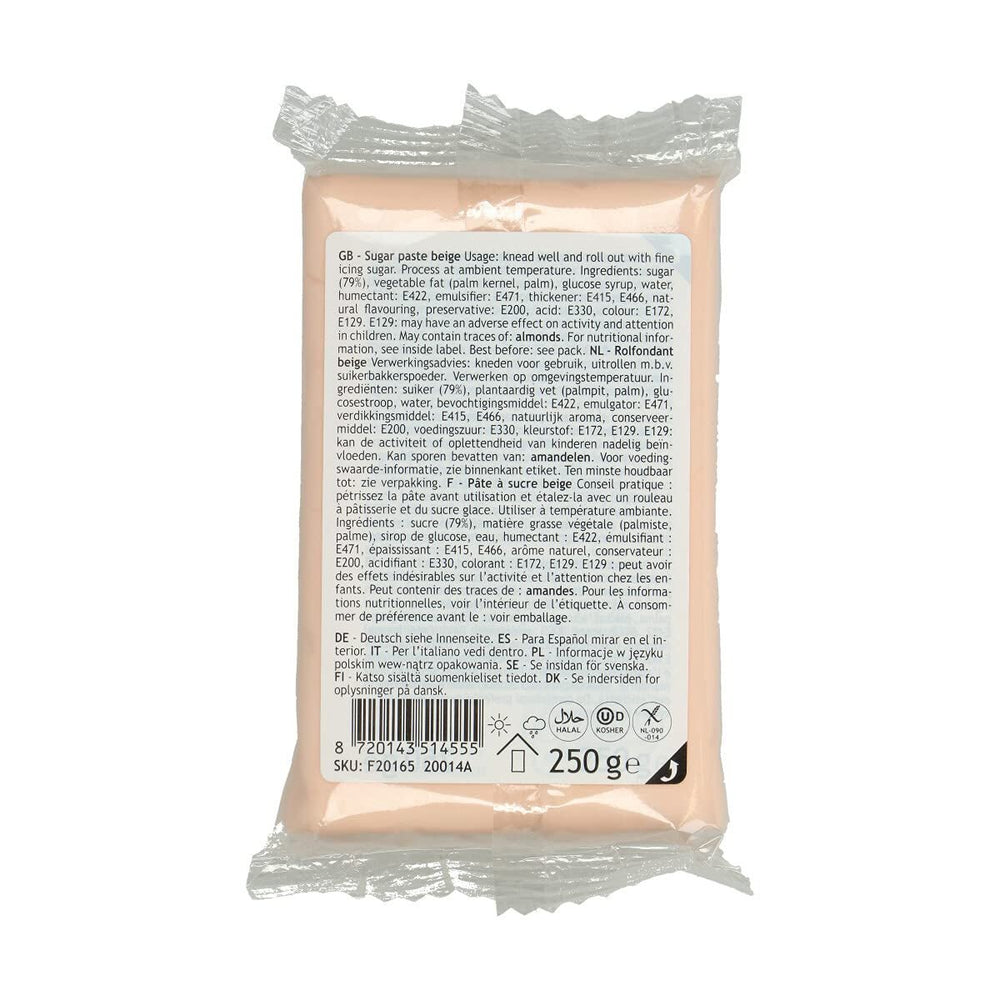 Fondant roulé beige naturel FunCakes : facile à utiliser, lisse, flexible, doux et pliable, parfait pour décorer des gâteaux, halal, casher et sans gluten, 250 g de pâte à sucre Naty Shop