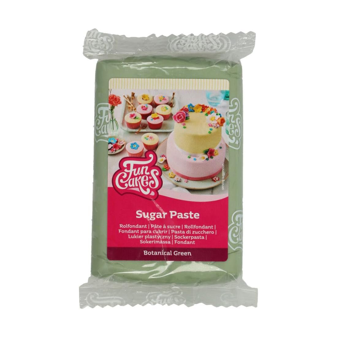 Rouleau fondant FunCakes Vert Botanique : Facile à utiliser, lisse, souple, souple et malléable, parfait pour décorer les gâteaux, halal, casher et sans gluten, 250g Naty Shop pâte à sucre Vert Botanique 250G