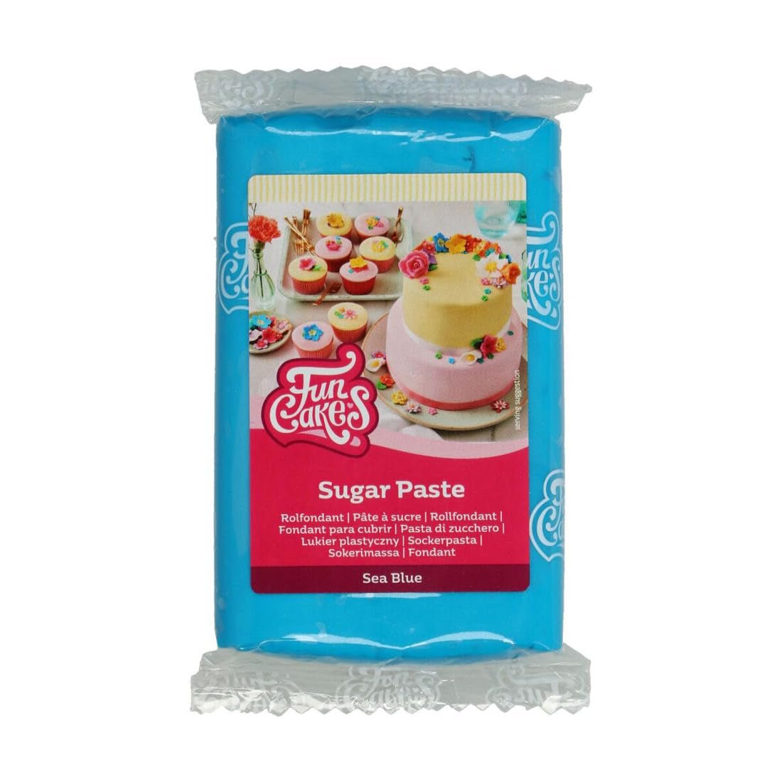 Fondant laminé FunCakes Sea Blue : facile à utiliser, lisse, flexible, doux et pliable, parfait pour la décoration de gâteaux, halal, casher et sans gluten, 250 g Naty Shop Titre par défaut Pâte à sucre