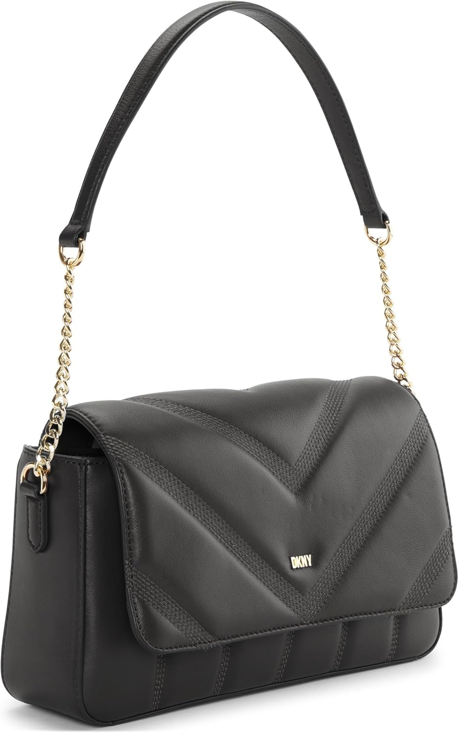 DKNY Sac à bandoulière à rabat pour femme, noir/jaune Naty Shop Sacs