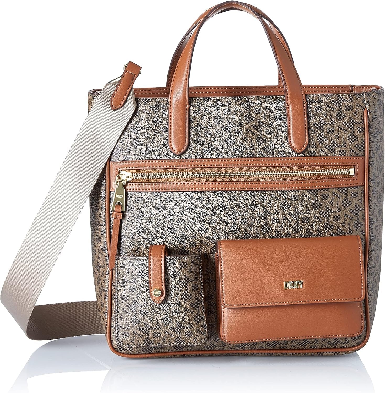 DKNY Zyon Messenger Tote Bag, Moka/Caramel, Taille Unique Sacs Femme Naty Shop Default Title