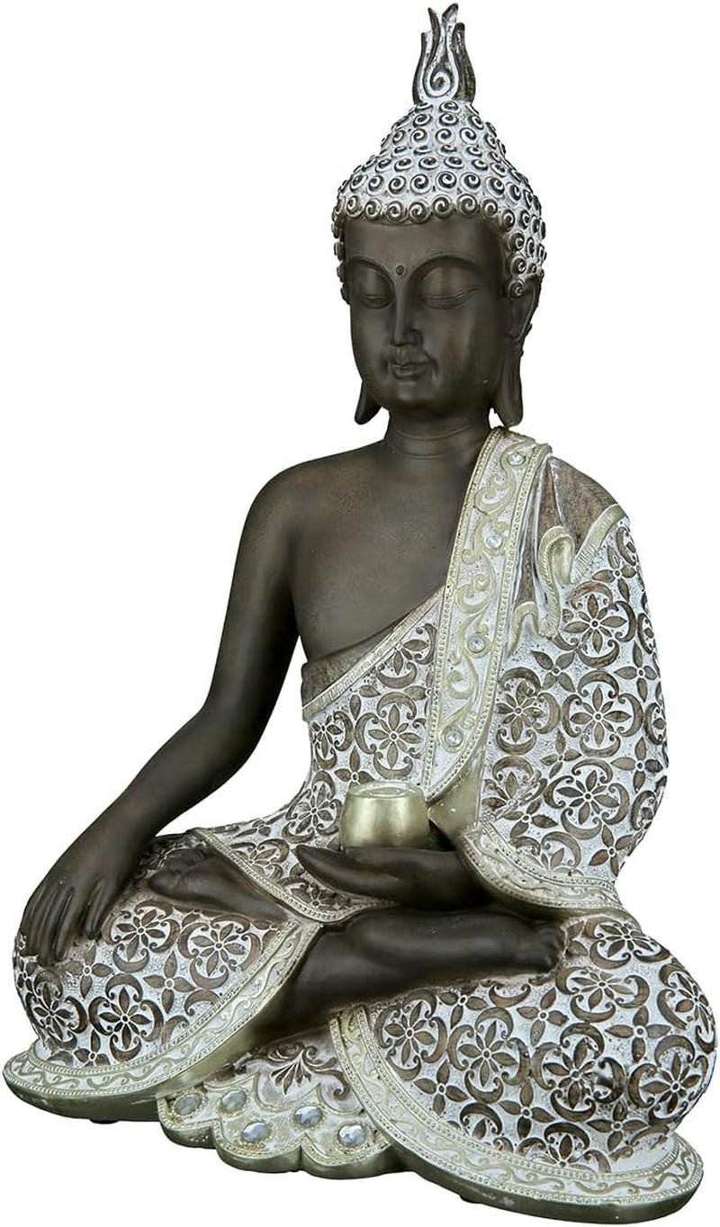GILDE Sculpture décorative Bouddha Assis - Méditation - marron/blanc - Hauteur 29 cm Statuettes et sculptures Naty Shop Marron Hauteur 35 cm