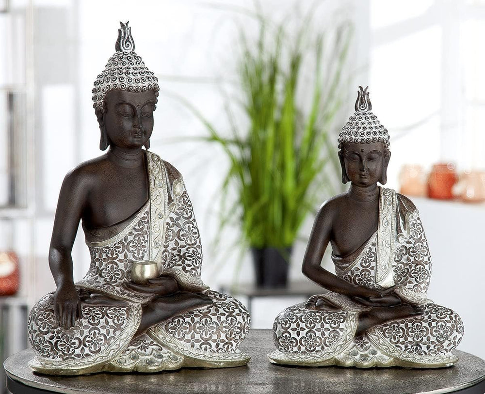 GILDE Sculpture décorative Bouddha Assis - Méditation - marron/blanc - Hauteur 29 cm Statuettes et sculptures Naty Shop