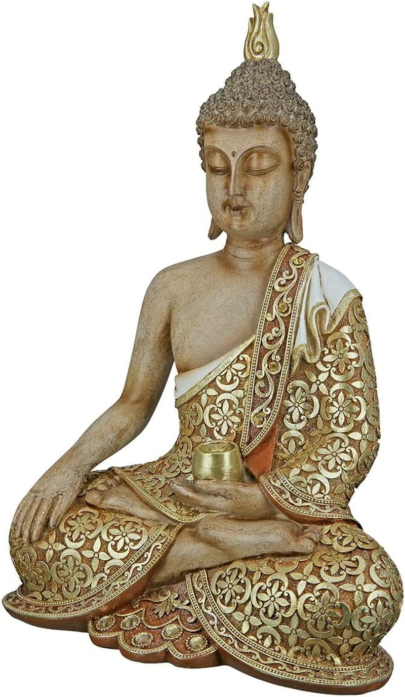 GILDE Sculpture décorative Bouddha Assis - Méditation - marron/blanc - Hauteur 29 cm Statuettes et sculptures Naty Shop Marron, coloris or Hauteur 35 cm