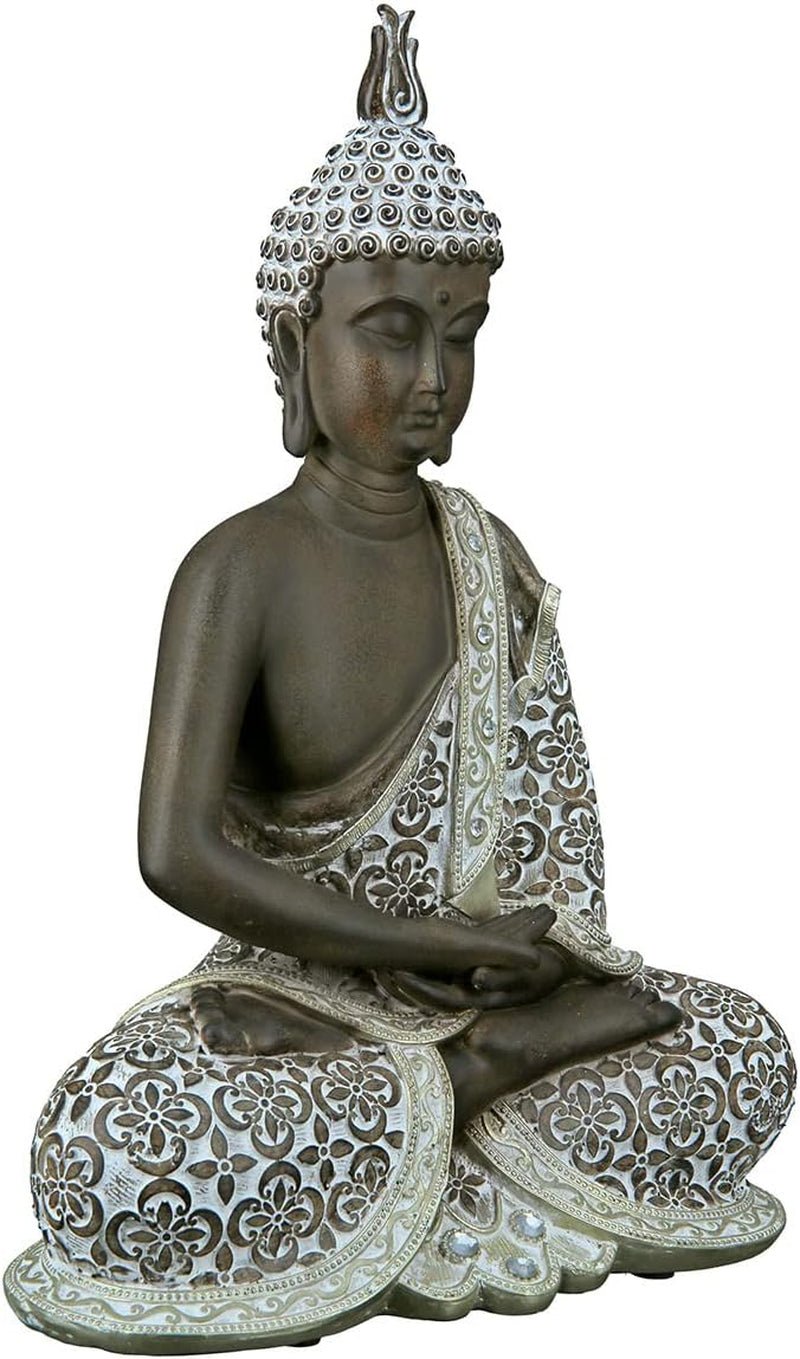 GILDE Sculpture décorative Bouddha Assis - Méditation - marron/blanc - Hauteur 29 cm Statuettes et sculptures Naty Shop