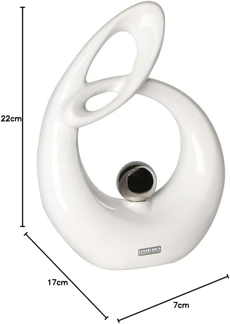 GILDE Sculpture décorative en céramique Life - figurine blanc émaillé blanc/argent avec boule argentée - hauteur 22 cm Statuettes et sculptures Naty Shop