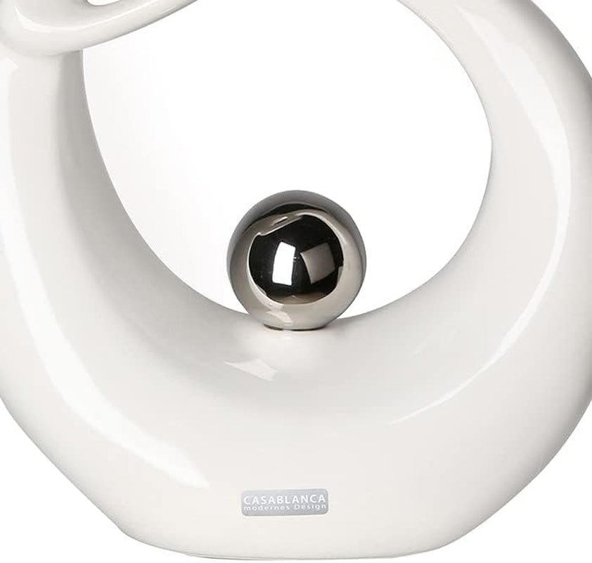 GILDE Sculpture décorative en céramique Life - figurine blanc émaillé blanc/argent avec boule argentée - hauteur 22 cm Statuettes et sculptures Naty Shop