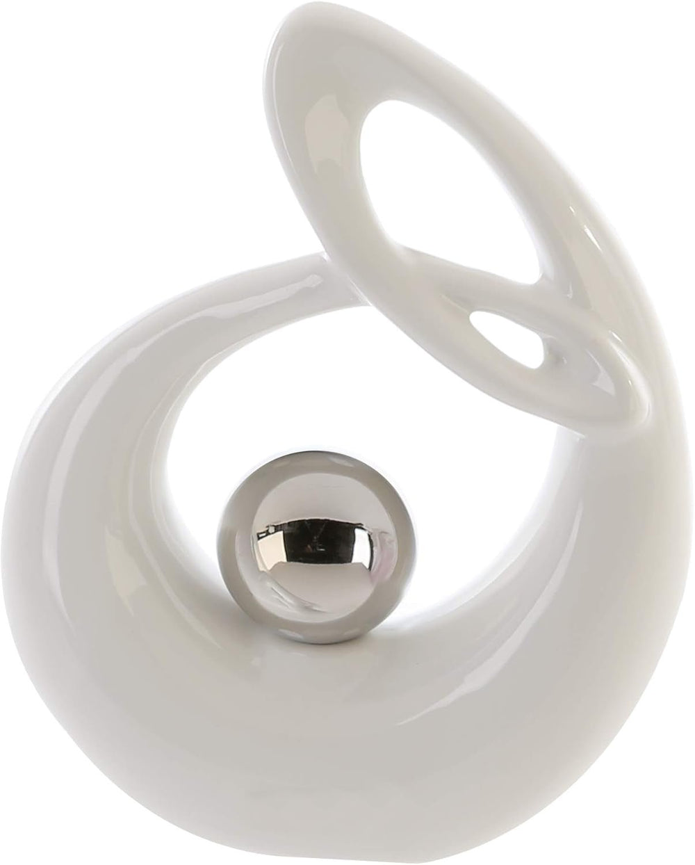 GILDE Sculpture décorative en céramique Life - figurine blanc/argent émaillé avec boule argentée - hauteur 22 cm Statuettes et sculptures Naty Shop Titre par défaut